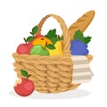 Cartoon style illustration of basket with fruits