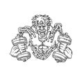 Buffed Athlete Dumbbells Breaking Free From Chains Drawing Royalty Free Stock Photo