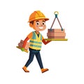 Cartoon construction worker carrying materials at construction site Royalty Free Stock Photo