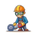 Cartoon construction worker using angle grinder safety first illustration Royalty Free Stock Photo