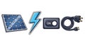 Renewable Energy Components: Solar Panel, Lightning Bolt, Switch, and Plug Royalty Free Stock Photo