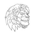 Pensive Lion Head Cartoon Black and White