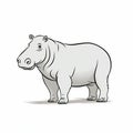 Cartoon Style Illustration Of A Hippo In Grisaille