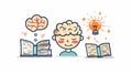 Cartoon-style illustration of knowledge and learning process Royalty Free Stock Photo