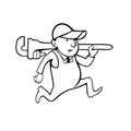 Plumber Holding Monkey Wrench Cartoon Black and White Royalty Free Stock Photo