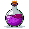 Cartoon round bottom flask with purple liquid and bubbles Royalty Free Stock Photo