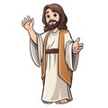 Jesus Christ standing with his right hand giving the blessing, empty background, contour, cartoon style, for kids