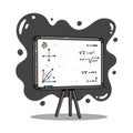 A cartoon-style illustration of a tripod easel with a whiteboard displaying Royalty Free Stock Photo