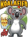 Cartoon style koala bear holding mug with foaming beer