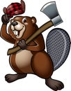 cartoon style lumberjack beaver holding felling axe