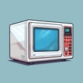 Cartoon Style Microwave Illustration In Maroon And Cyan