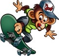 Cartoon style monkey duck riding on a skateboard