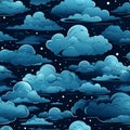 Cartoon Style Pattern with Cute Fluffy Clouds and Stars for Background Design Royalty Free Stock Photo