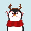 Cartoon style penguin wearing red scarf and glasses. Royalty Free Stock Photo