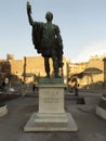 Cartoon style picture of the bronze statue of emperor Marcus Cocceius Nerva on Via dei Fori Imperiali, Rome, Italy. Royalty Free Stock Photo
