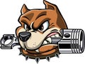 Cartoon style pitbull dog with engine piston between the tenths