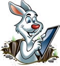 Cartoon style rabbit in hole operating tablet computer Royalty Free Stock Photo