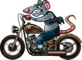 Cartoon style rat riding on a vintage motorcycle