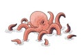 Cartoon style red octopus character