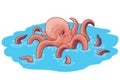 Octopus doing bubbles and ripples in water. Cartoon style character.