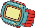 Cartoon style Retro digital wrist watch with empty screen Vector