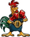 Cartoon style rooster wearing boxing gloves and champion belt Royalty Free Stock Photo