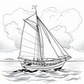 Cartoon Style Sailboat Coloring Page With Detailed Shading