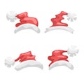 Cartoon style Santa Claus hat icon set. Collection of traditional xmas costume symbol.