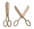 Cartoon style scissors open and closed