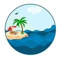 Cartoon style of sea shore. Good sunny day. Deck chair and beach umbrella on the sand coast Royalty Free Stock Photo