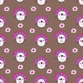 Cartoon style seamless pattern with turkeys and flowers. Perfect for T-shirt, postcard, textile and print. Doodle illustration Royalty Free Stock Photo