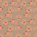 Cartoon style seamless pattern with turkeys and roosters. Perfect for T-shirt, postcard, textile and print. Doodle illustration Royalty Free Stock Photo