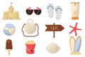 Cartoon style set of cute summer elements.