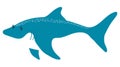 Cartoon style, shark, fish, dangerous inhabitant, ocean predatory, wildlife underwater, design, flat vector illustration Royalty Free Stock Photo