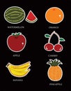 Cartoon style six types of fruits