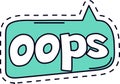 Cartoon style speech bubble with the word oops inside, surrounded by dashed lines. The design captures the concept of a