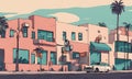 Cartoon-style street scene with iconic flair