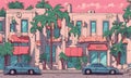 Cartoon-style street scene with iconic flair