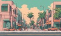 Cartoon-style street scene with iconic flair