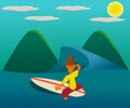 cartoon style surfer waiting for the perfect wave Royalty Free Stock Photo