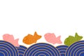 Cartoon style Taiyaki, Japanese fish-shaped cake or Bungeo-ppang seamless background and borders with sea. hand drawn.
