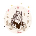 Cartoon style, Taurus girl, Zodiac sign, decoration, fashion Royalty Free Stock Photo