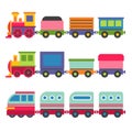 Cartoon Style Toy Railroad Train Set. Vector