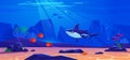 Cartoon style vector background of a cute shark swimming on the ocean floor Royalty Free Stock Photo