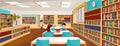 Cartoon-style vector illustration of a group of kids in a library or bookstore Royalty Free Stock Photo