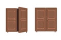 Cartoon style vector. Set of closets, opened and closed. Simple isolated cupboard.