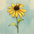 Cartoon-style Watercolor Painting Of Black-eyed Susan Daisy