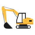 Cartoon style yellow excavator. Heavy construction machine.