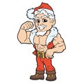 Cartoon style young muscular Santa Claus in red costume 2