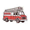 Stylized fire engine vector illustration with ladder isolated on white background Royalty Free Stock Photo